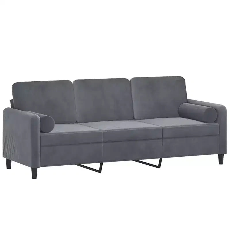 3-Seater Sofa with Throw Pillows, Dark Gray, 70.9" Velvet