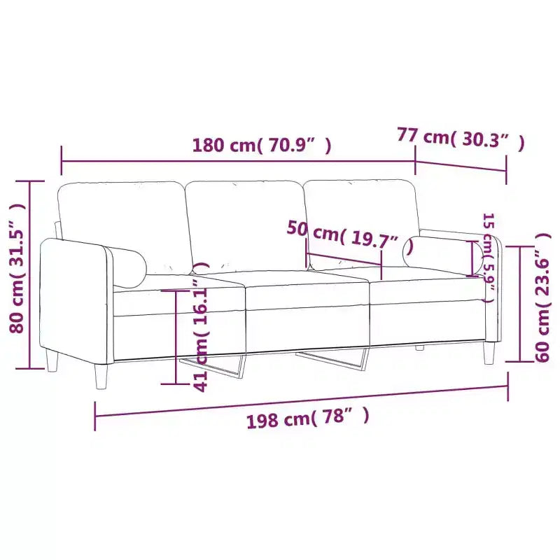 3-Seater Sofa with Throw Pillows, Dark Gray, 70.9" Velvet