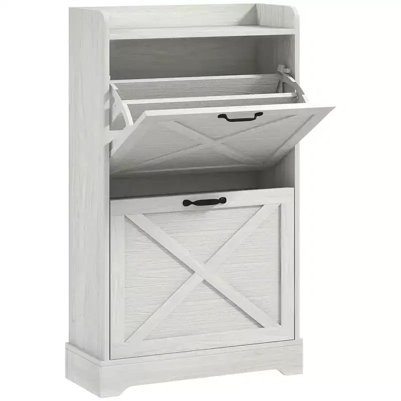 Slim Shoe Storage Cabinet, Farmhouse Shoe Cabinet with 2 Flip Drawers, Adjustable Shelves for 8 Pairs