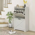 Slim Shoe Storage Cabinet, Farmhouse Shoe Cabinet with 2 Flip Drawers, Adjustable Shelves for 8 Pairs