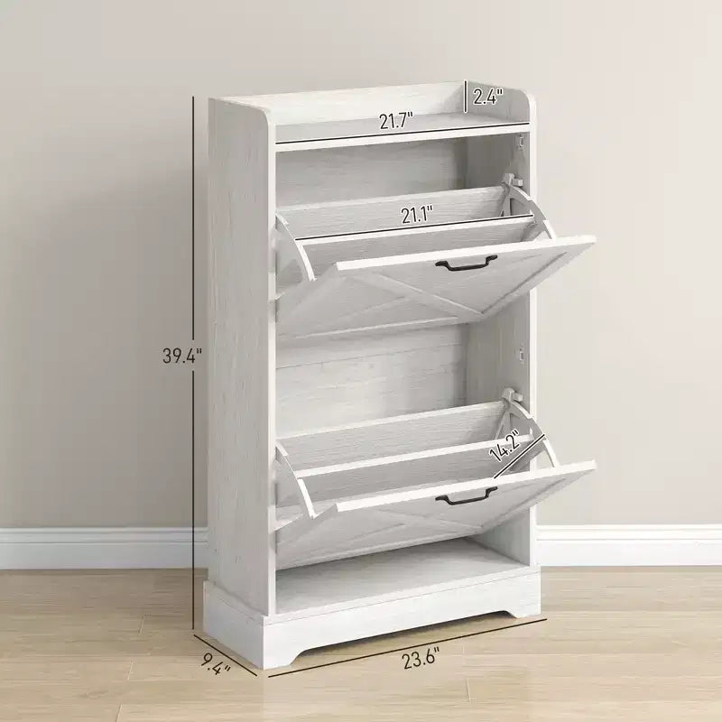 Slim Shoe Storage Cabinet, Farmhouse Shoe Cabinet with 2 Flip Drawers, Adjustable Shelves for 8 Pairs