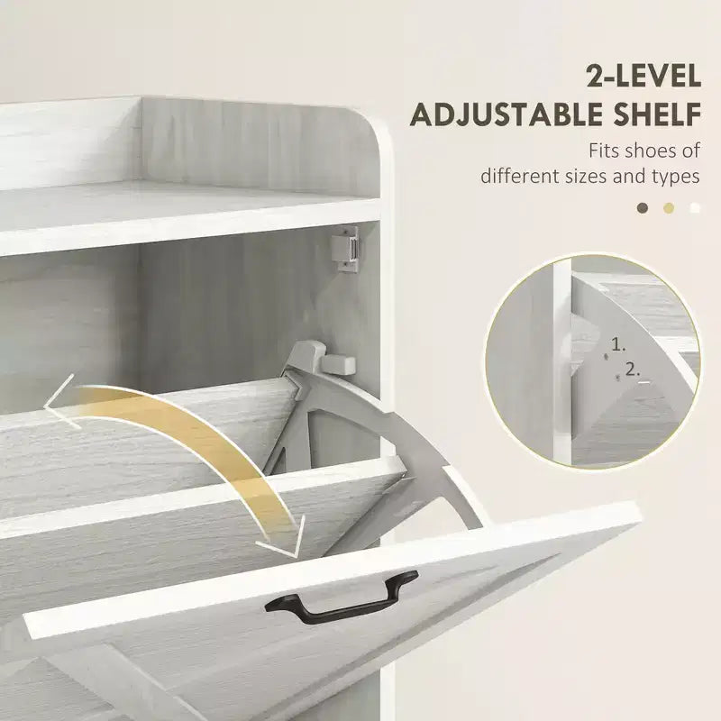 Slim Shoe Storage Cabinet, Farmhouse Shoe Cabinet with 2 Flip Drawers, Adjustable Shelves for 8 Pairs