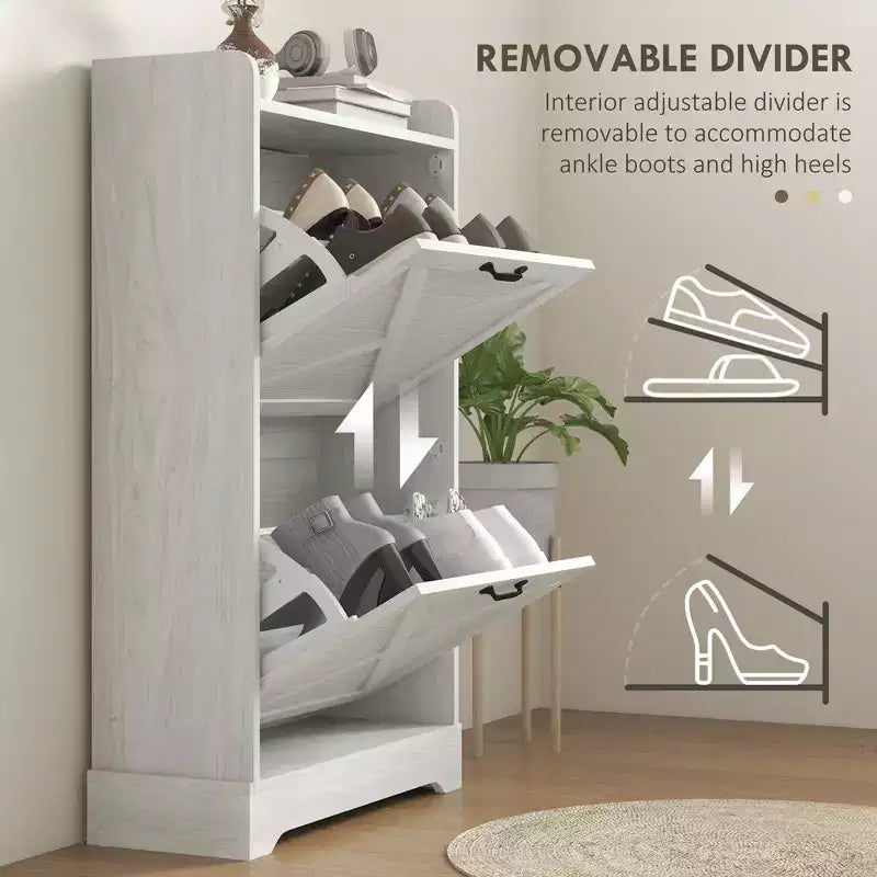 Slim Shoe Storage Cabinet, Farmhouse Shoe Cabinet with 2 Flip Drawers, Adjustable Shelves for 8 Pairs