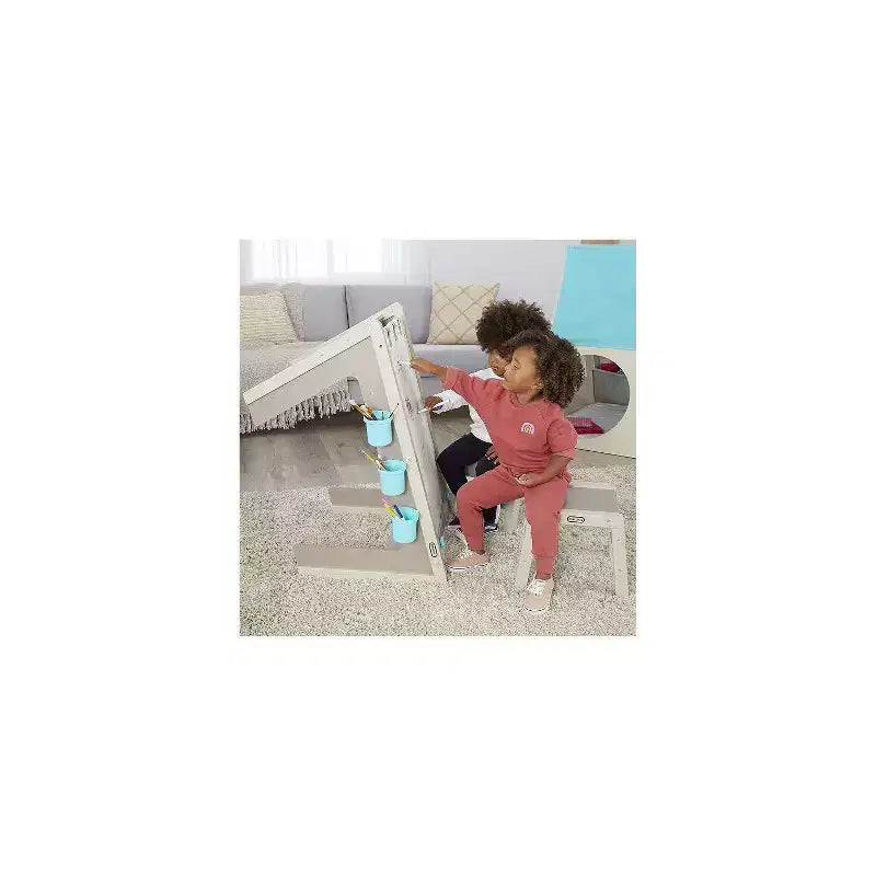 HomeStock 2-in-1 Kids Easel and Art Table with Adjustable Height, Stools and Storage for Creative Play