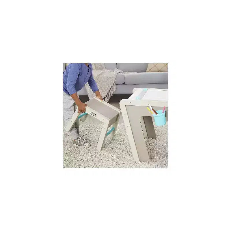 2-in-1 Kids Easel and Art Table with Adjustable Height, Stools and Storage for Creative Play