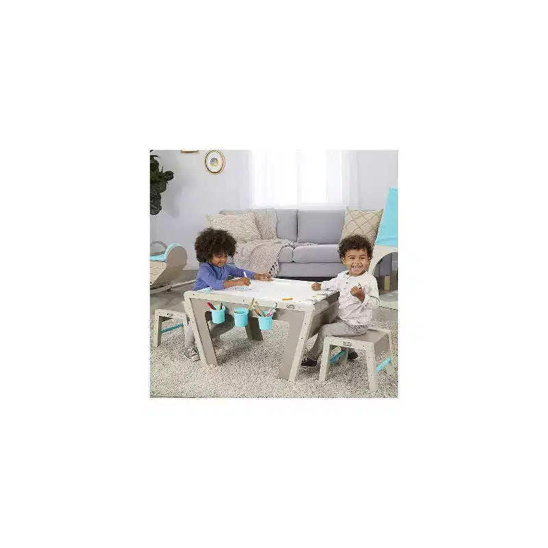 2-in-1 Kids Easel and Art Table with Adjustable Height, Stools and Storage for Creative Play