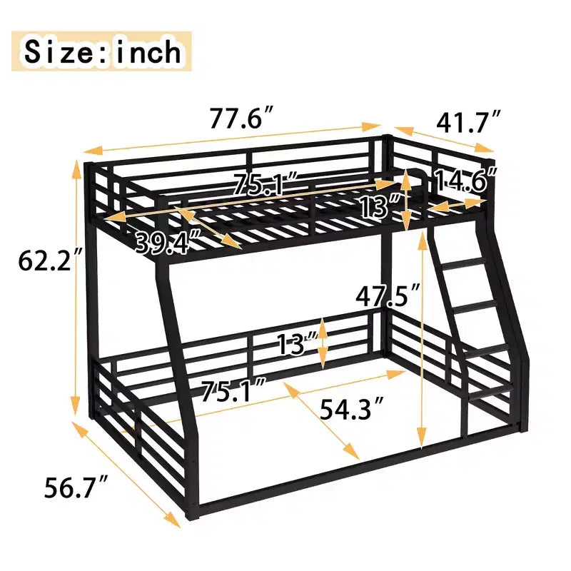 Metal Bunk Bed Frame, Space-Saving Low Floor Design, Heavy-Duty & Noise-Reduced, Multiple Size Options for Kids, Teens & Adults, Black