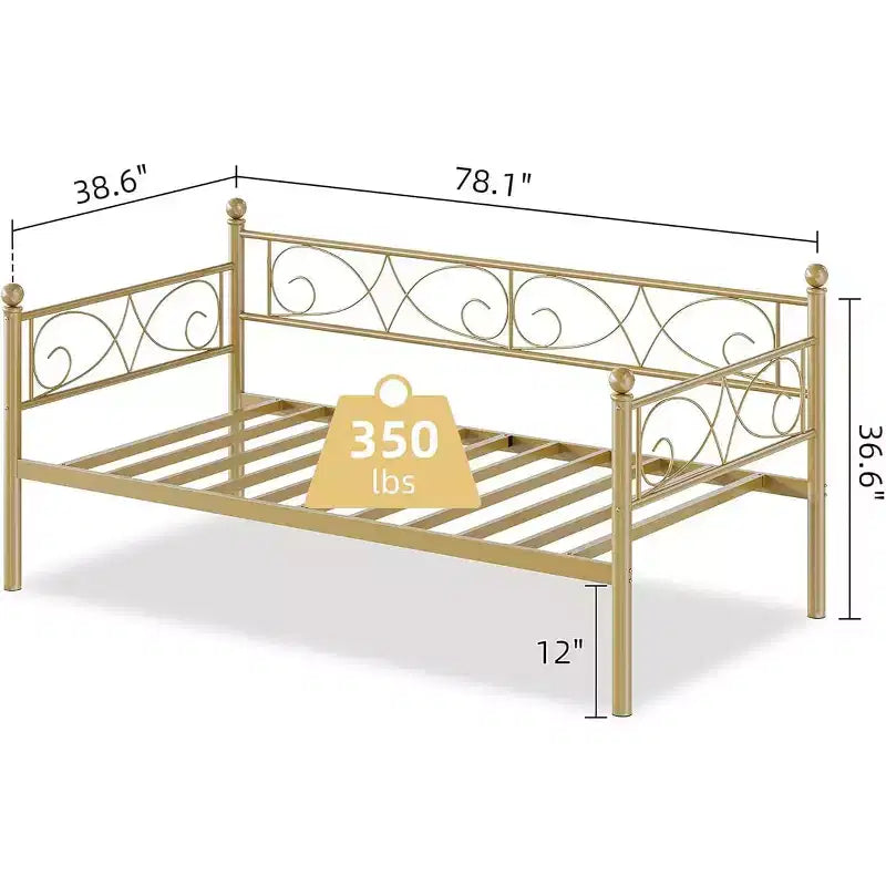 Twin Size Metal Daybed Frame with Storage, Heavy Duty Daybed with Metal Slats, Multifunctional Twin Day Bed for Living Room, Bedroom, Black