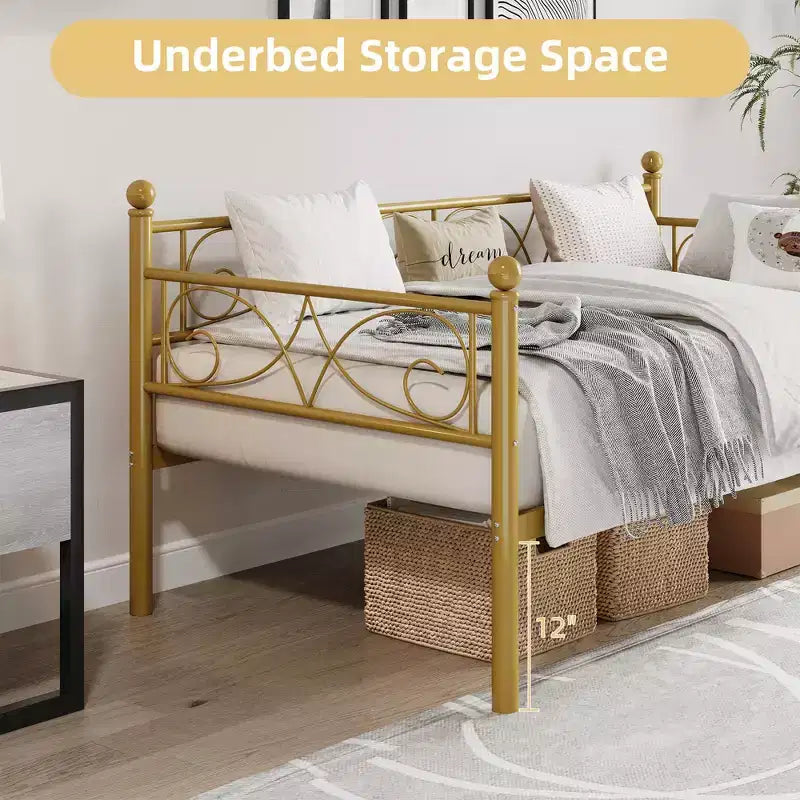 Twin Size Metal Daybed Frame with Storage, Heavy Duty Daybed with Metal Slats, Multifunctional Twin Day Bed for Living Room, Bedroom, Black