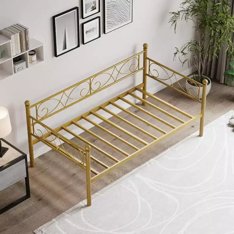 Twin Size Metal Daybed Frame with Storage, Heavy Duty Daybed with Metal Slats, Multifunctional Twin Day Bed for Living Room, Bedroom, Black