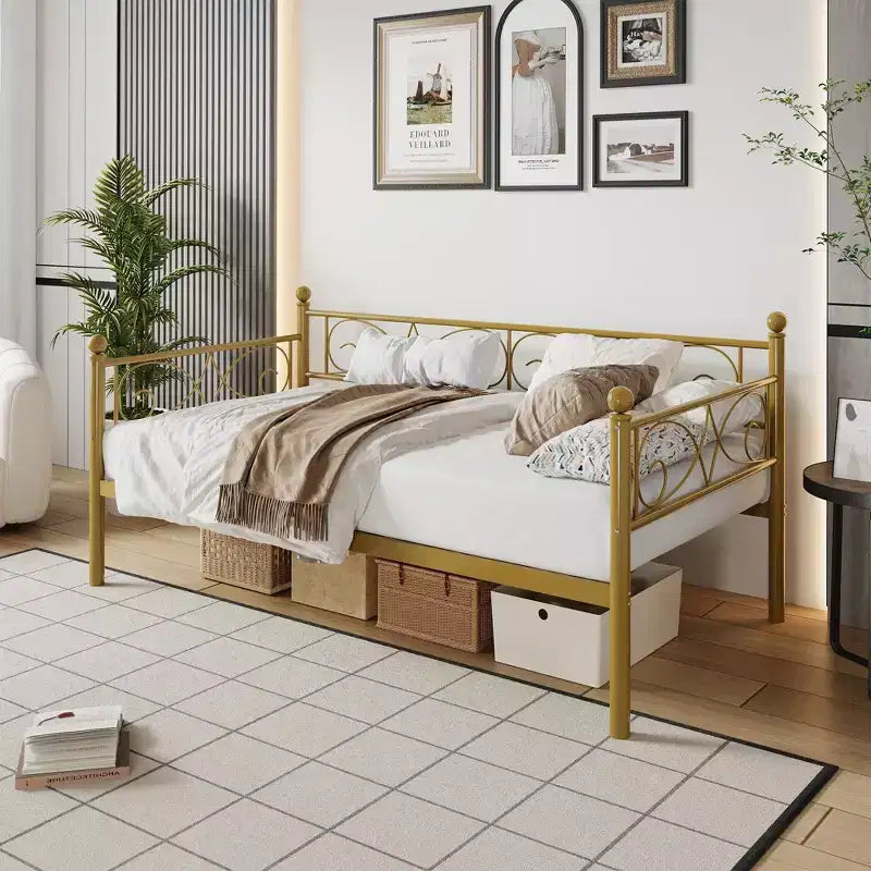 Twin Size Metal Daybed Frame with Storage, Heavy Duty Daybed with Metal Slats, Multifunctional Twin Day Bed for Living Room, Bedroom, Black