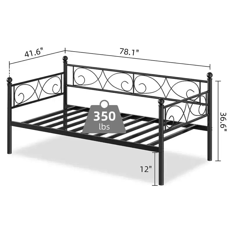 Twin Size Metal Daybed Frame with Storage, Heavy Duty Daybed with Metal Slats, Multifunctional Twin Day Bed for Living Room, Bedroom, Black