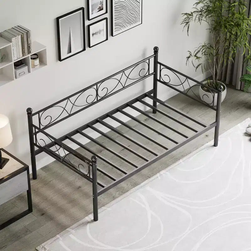 Twin Size Metal Daybed Frame with Storage, Heavy Duty Daybed with Metal Slats, Multifunctional Twin Day Bed for Living Room, Bedroom, Black