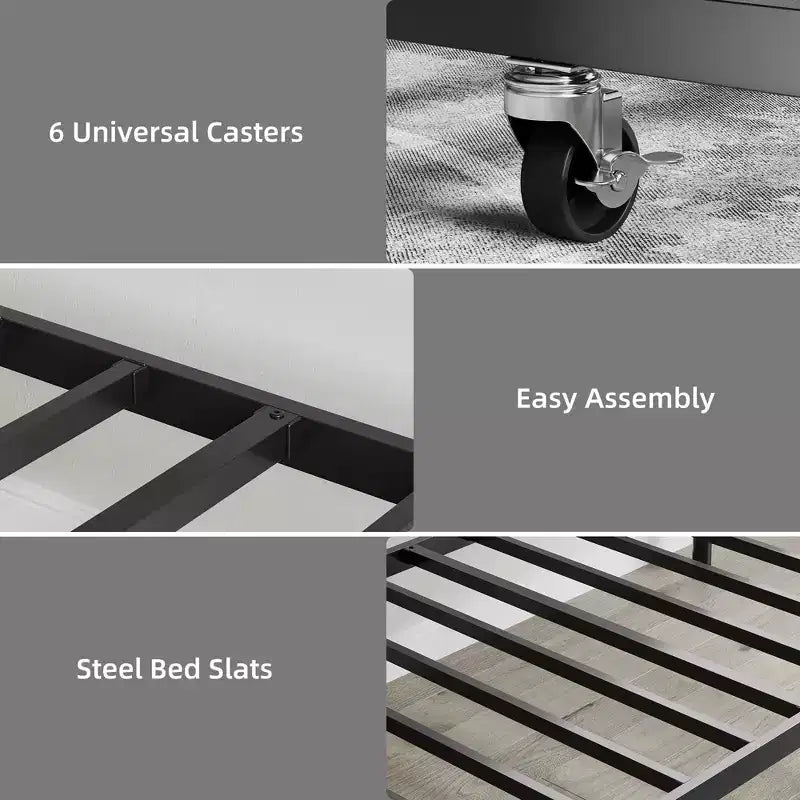 Twin Size Metal Daybed Frame with Storage, Heavy Duty Daybed with Metal Slats, Multifunctional Twin Day Bed for Living Room, Bedroom, Black