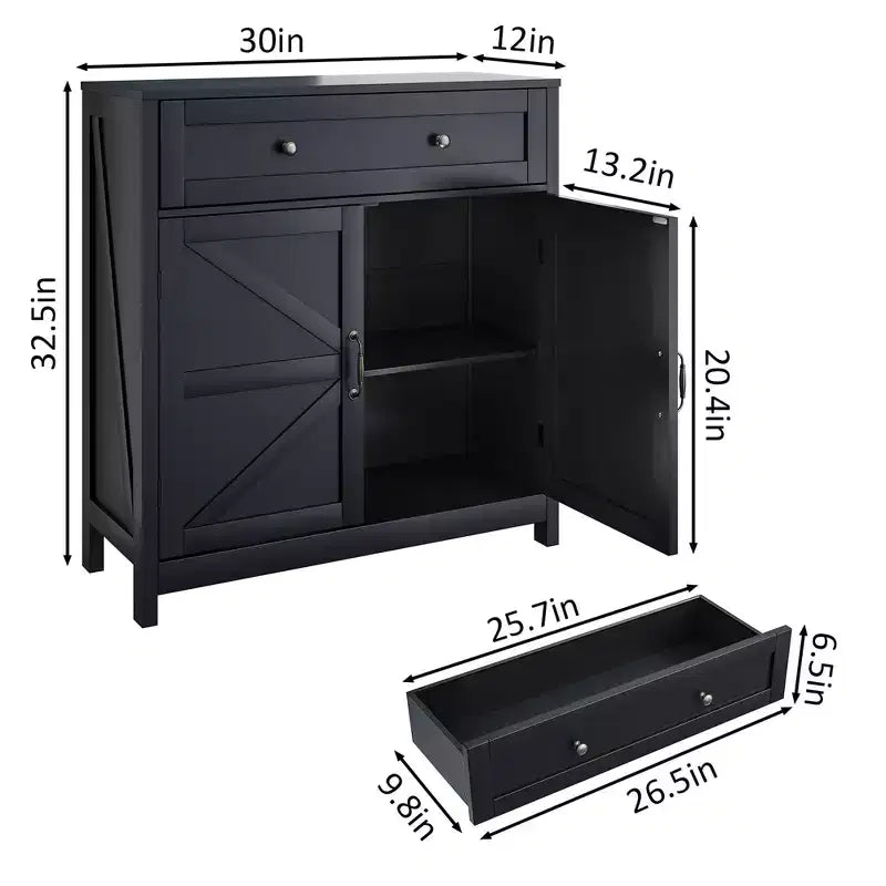Kitchen Storage Sideboard, Buffet Table with Barn Doors, Drawer, Adjustable Shelf, Credenza Console Table for Kitchen, Dining Room, Entryway