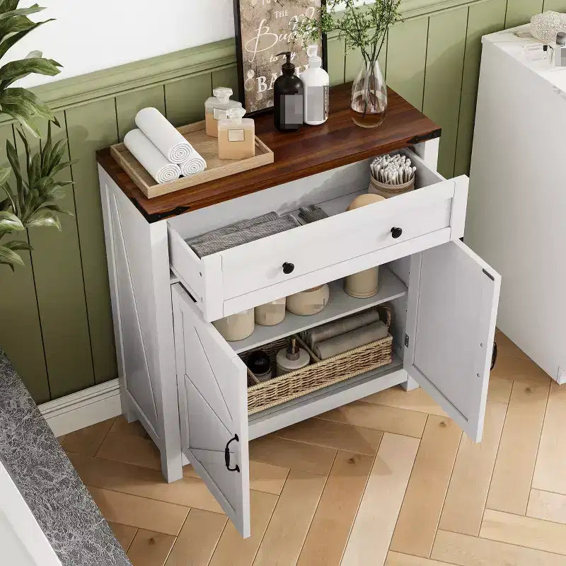 Kitchen Storage Sideboard, Buffet Table with Barn Doors, Drawer, Adjustable Shelf, Credenza Console Table for Kitchen, Dining Room, Entryway