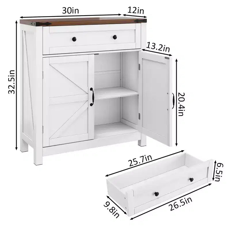 Kitchen Storage Sideboard, Buffet Table with Barn Doors, Drawer, Adjustable Shelf, Credenza Console Table for Kitchen, Dining Room, Entryway