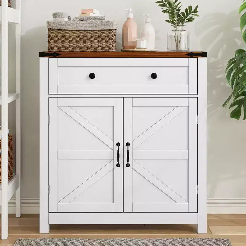 Kitchen Storage Sideboard, Buffet Table with Barn Doors, Drawer, Adjustable Shelf, Credenza Console Table for Kitchen, Dining Room, Entryway