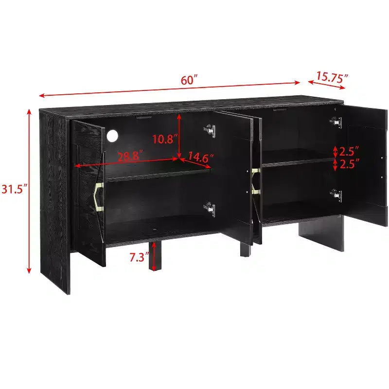 60" Sideboard Buffet Cabinet, Buffet Table with Geometric Pattern, Adjustable Shelves, Outlet Holes, Console Cabinet for Kitchen, Dining Room