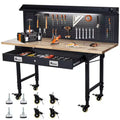 60 Workbench with Drawers, Strip Light, Adjustable Work Table, Large Pegboard, 2000 LBS Heavy Duty Table,Power Outlet Rubber Wood for Garage, Office
