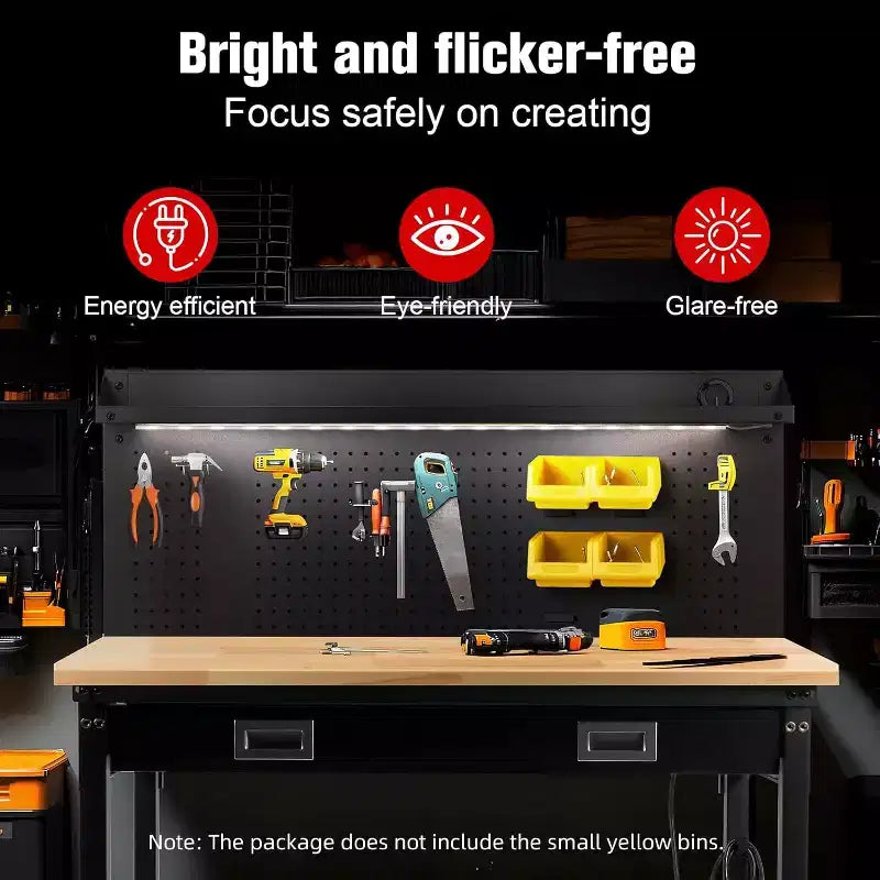 60 Workbench with Drawers, Strip Light, Adjustable Work Table, Large Pegboard, 2000 LBS Heavy Duty Table,Power Outlet Rubber Wood for Garage, Office