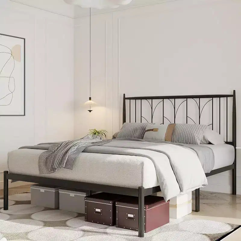 Full Size Bed Frame with Headboard Metal Platform Bed Frame Bedframe with Metal Slats Support Mattress Foundation Base Beds Under Bed Storage