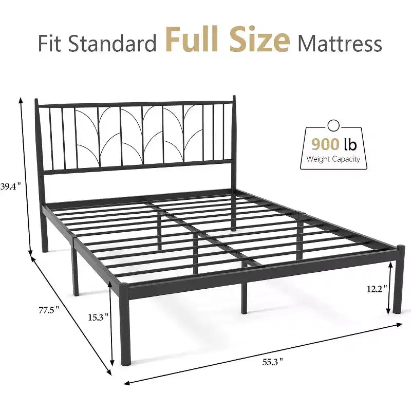 Full Size Bed Frame with Headboard Metal Platform Bed Frame Bedframe with Metal Slats Support Mattress Foundation Base Beds Under Bed Storage