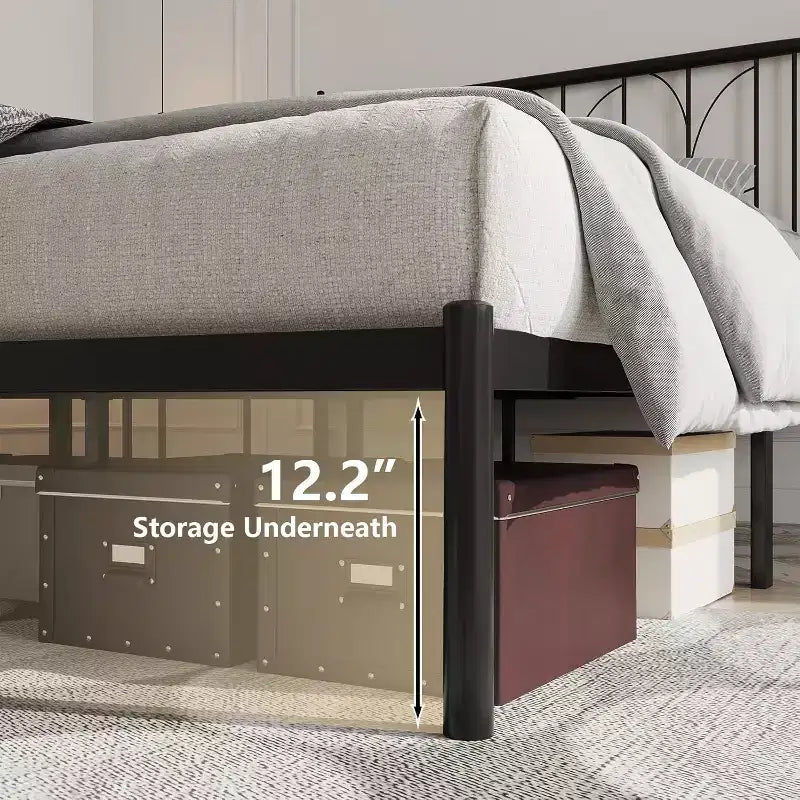 Full Size Bed Frame with Headboard Metal Platform Bed Frame Bedframe with Metal Slats Support Mattress Foundation Base Beds Under Bed Storage