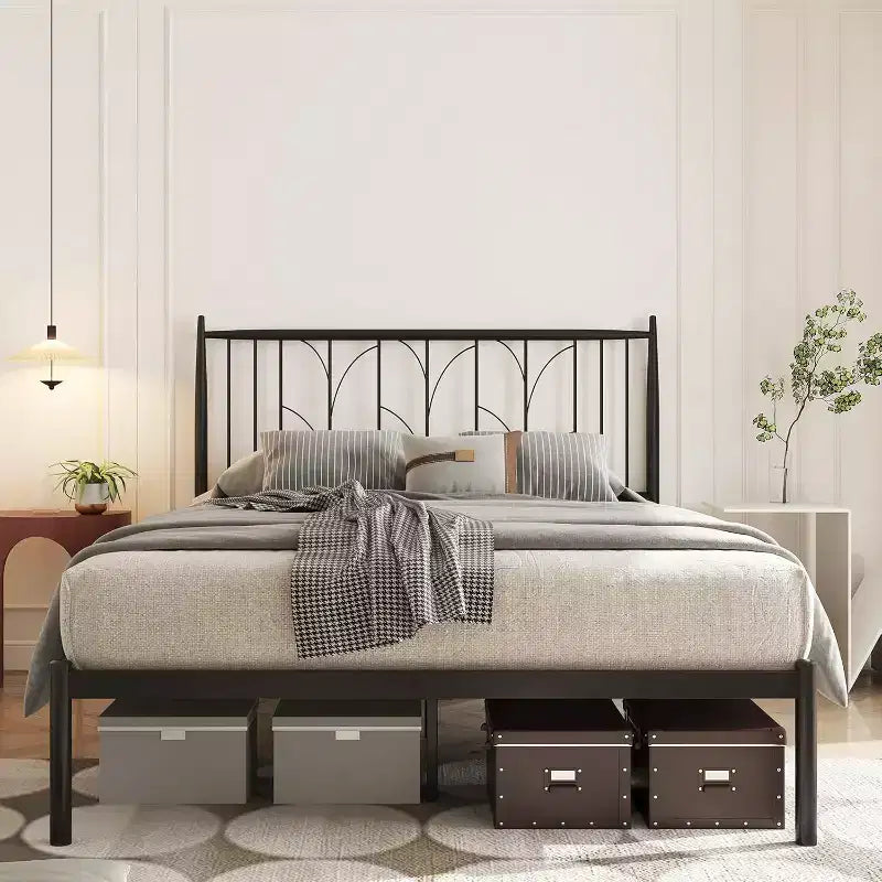 Full Size Bed Frame with Headboard Metal Platform Bed Frame Bedframe with Metal Slats Support Mattress Foundation Base Beds Under Bed Storage