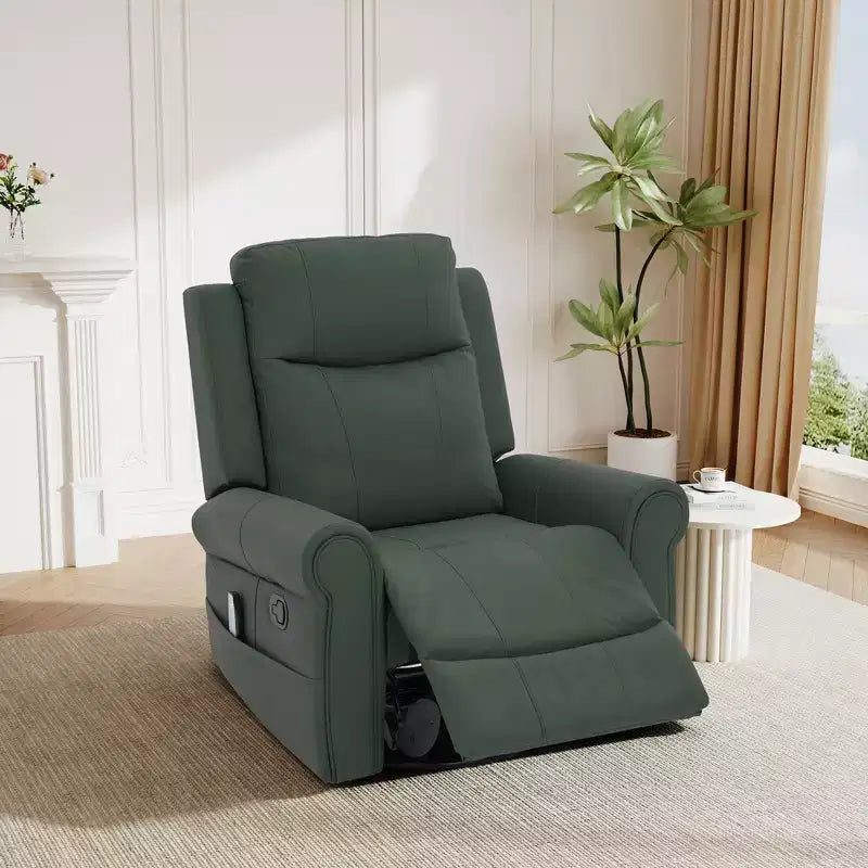 Modern 270° Swivel Faux Leather Upholstered Manual Recliner with Massage and Heating