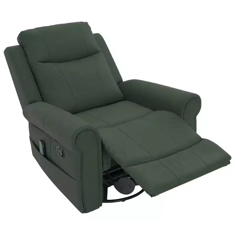Modern 270° Swivel Faux Leather Upholstered Manual Recliner with Massage and Heating