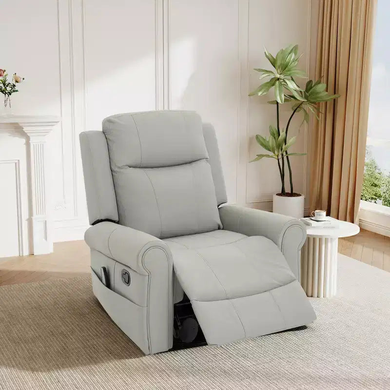Modern 270° Swivel Faux Leather Upholstered Manual Recliner with Massage and Heating