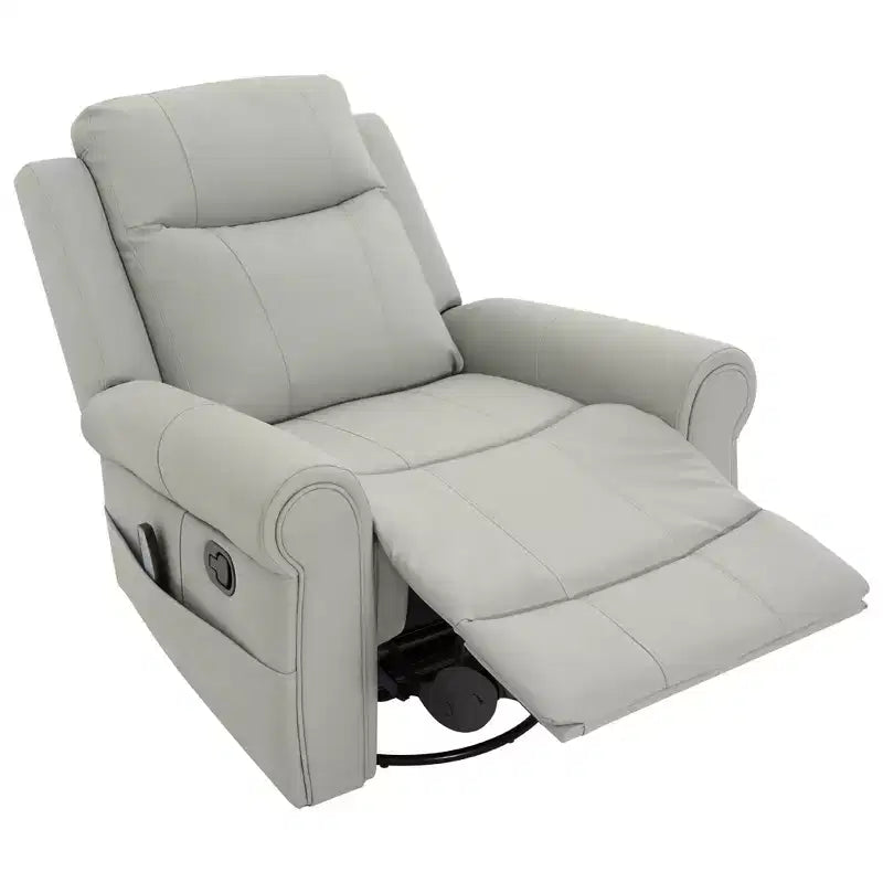 Modern 270° Swivel Faux Leather Upholstered Manual Recliner with Massage and Heating