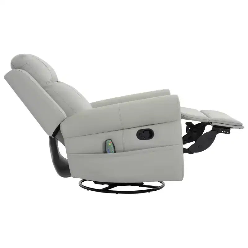 Modern 270° Swivel Faux Leather Upholstered Manual Recliner with Massage and Heating
