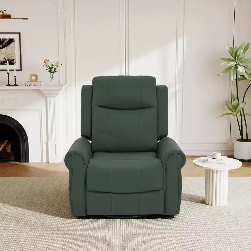 Modern 270° Swivel Faux Leather Upholstered Manual Recliner with Massage and Heating