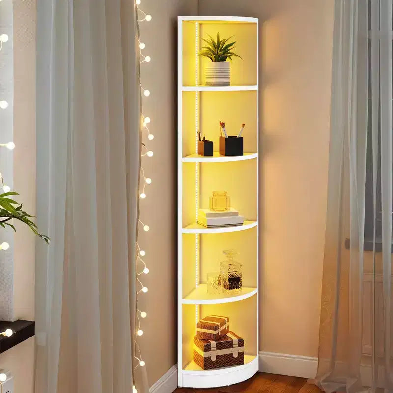 5-Tier Corner Bookcase With LED Light 70.8in Tall Modern Unit Corner Bookshelf Wooden Open Storage Book Shelves Floor Standing White