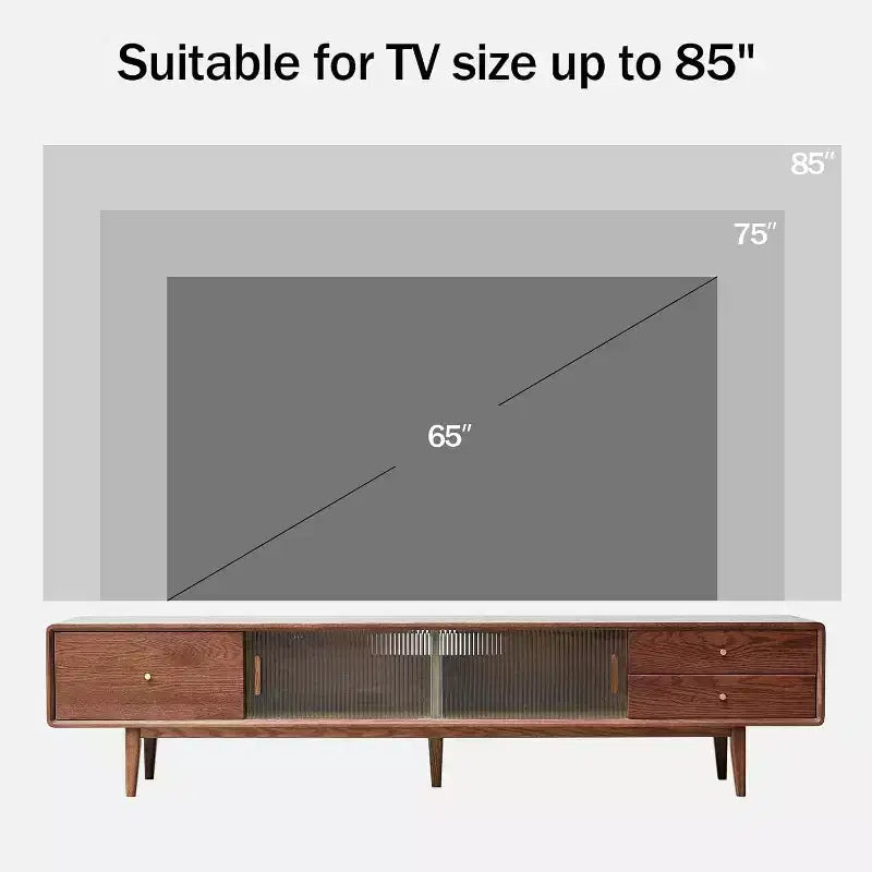 Walnut Color Grade Solid Red Oak TV Cabinet with Two Drawer Storage and Chinese Glass Doors, combining style and function.