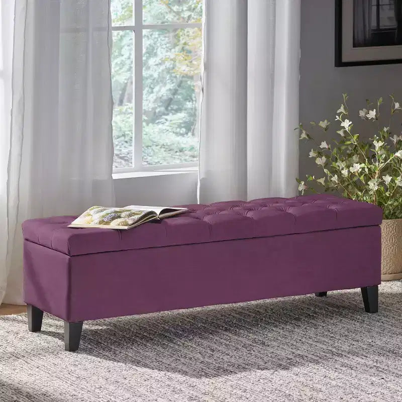 Storage Bench with Button Tufted Diamond Stitch, Versatile Ottoman Foot Rest with Cushion