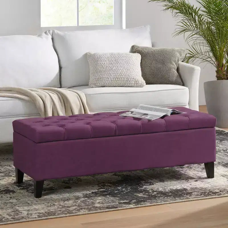 Storage Bench with Button Tufted Diamond Stitch, Versatile Ottoman Foot Rest with Cushion