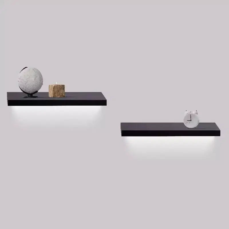 18.11 Black LED Floating Shelf C invisible-bracket wood wall mount with built-in LED, perfect bathroom/bedroom/kitchen dcor or book/plant display