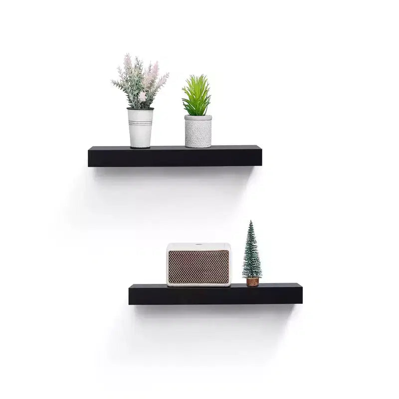 18.11 Black LED Floating Shelf C invisible-bracket wood wall mount with built-in LED, perfect bathroom/bedroom/kitchen dcor or book/plant display