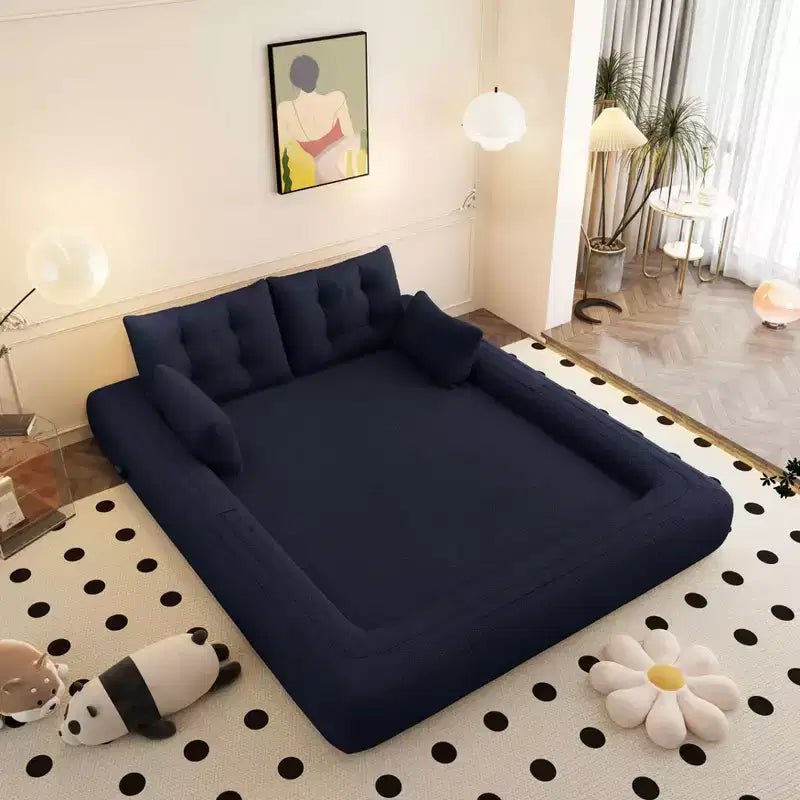 78.7" Multifunctional Foldable Sofa Bed, 3-in-1 Teddy Fabric Foam Filled Sleeper Sofa Bed, Dark Blue