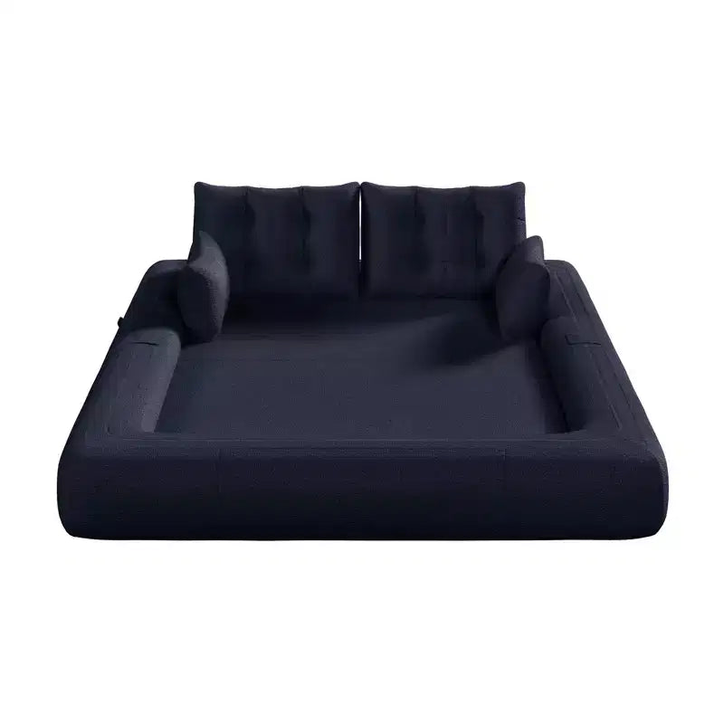 78.7" Multifunctional Foldable Sofa Bed, 3-in-1 Teddy Fabric Foam Filled Sleeper Sofa Bed, Dark Blue