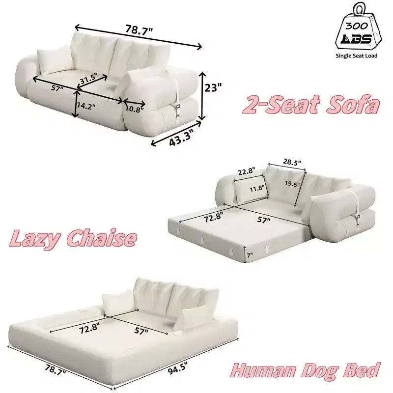 78.7" Multifunctional Foldable Sofa Bed, 3-in-1 Teddy Fabric Foam Filled Sleeper Sofa Bed, Dark Blue