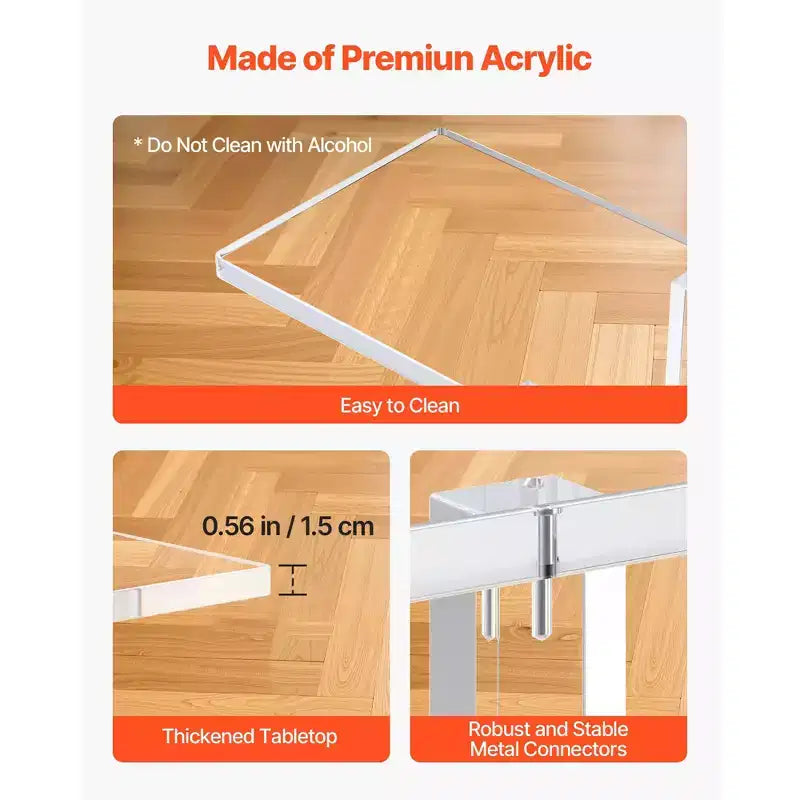 Acrylic Console Table, 2 Tiers Narrow Side Desk with Bottom Open Storage, Modern Rectangle End Table, 7.6 x 39.4 x 31.5 in, Clear