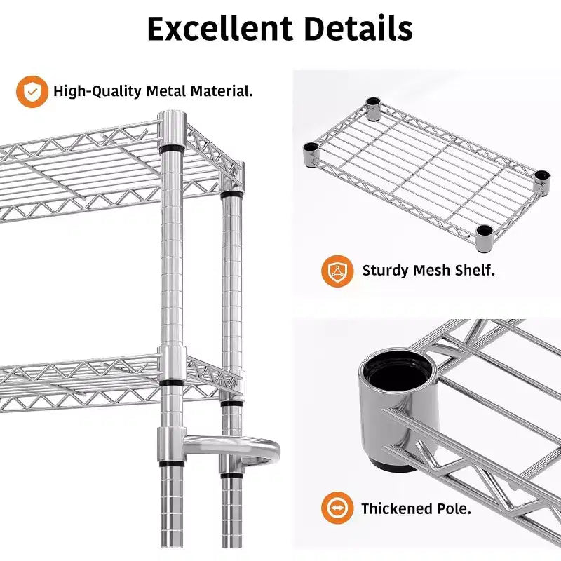 61-Inch Metal Storage Rack with Wheels, 5-Tier Adjustable Wire Mesh Rack with Side Handles, 24-Inch Wide Heavy-Duty Rolling Shelving Unit for Kitchens