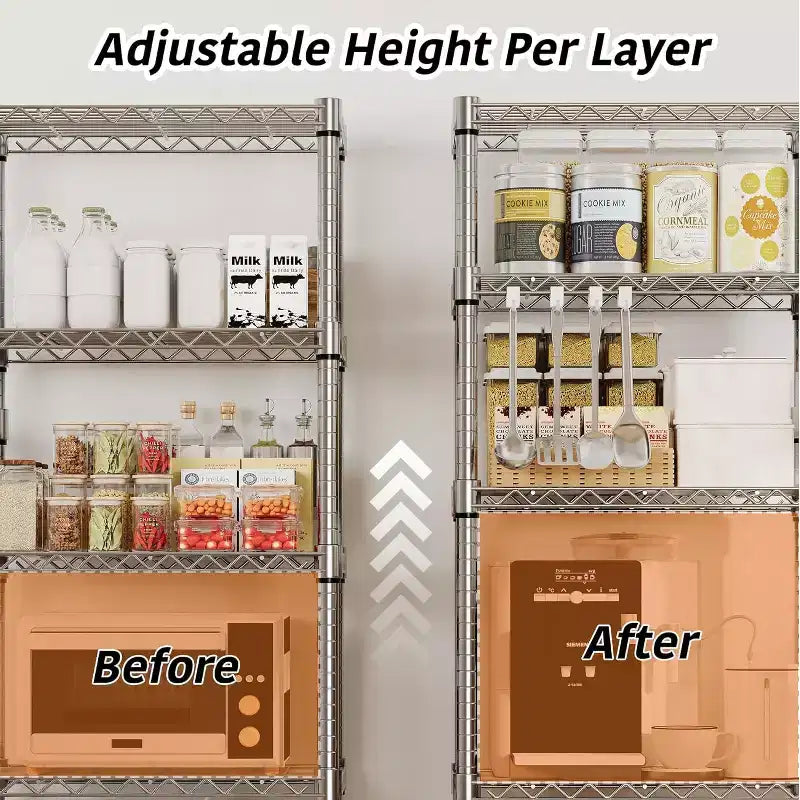61-Inch Metal Storage Rack with Wheels, 5-Tier Adjustable Wire Mesh Rack with Side Handles, 24-Inch Wide Heavy-Duty Rolling Shelving Unit for Kitchens