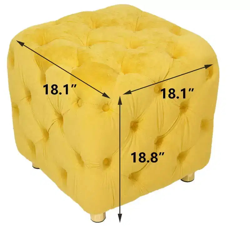 18" Chic Vanity Ottoman Stool, Luxury Velvet Tufted Footstool for Living Room, Dressing Makeup Chair, 250 lbs Capacity