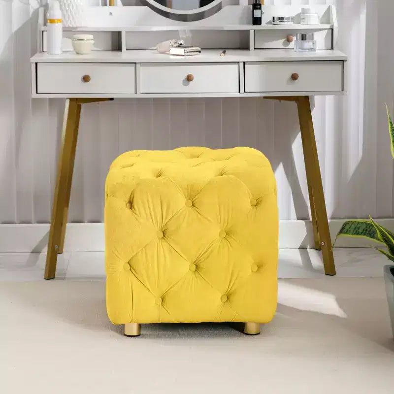 18" Chic Vanity Ottoman Stool, Luxury Velvet Tufted Footstool for Living Room, Dressing Makeup Chair, 250 lbs Capacity