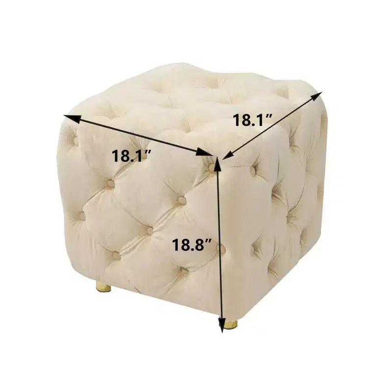 18" Chic Vanity Ottoman Stool, Luxury Velvet Tufted Footstool for Living Room, Dressing Makeup Chair, 250 lbs Capacity